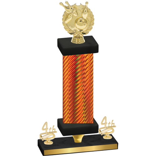 Premium Single Orange Carbon Fiber Fourth Place Bowling Trophy