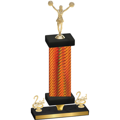 Premium Single Orange Carbon Fiber Second Place Cheerleading Trophy