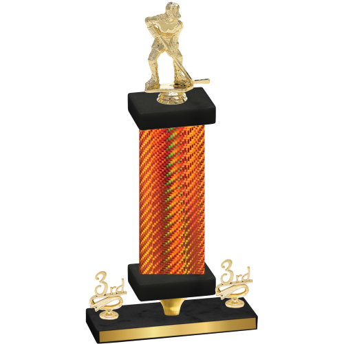 Premium Single Orange Carbon Fiber Third Place Hockey Trophy