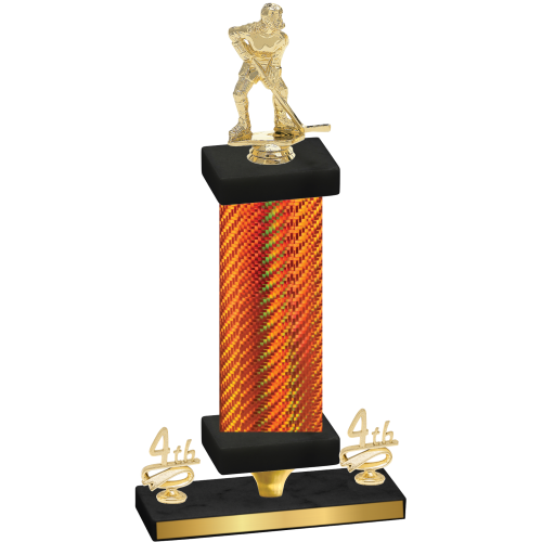 Premium Single Orange Carbon Fiber Fourth Place Hockey Trophy