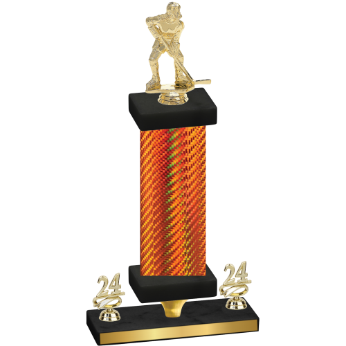 Premium Single Orange Carbon Fiber Year Hockey Trophy