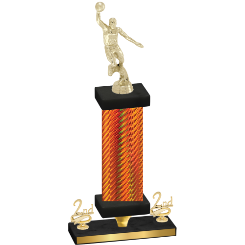 Premium Single Orange Carbon Fiber Second Place Basketball Trophy