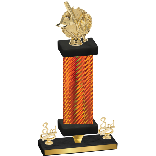 Premium Single Orange Carbon Fiber Third Place Baseball Trophy