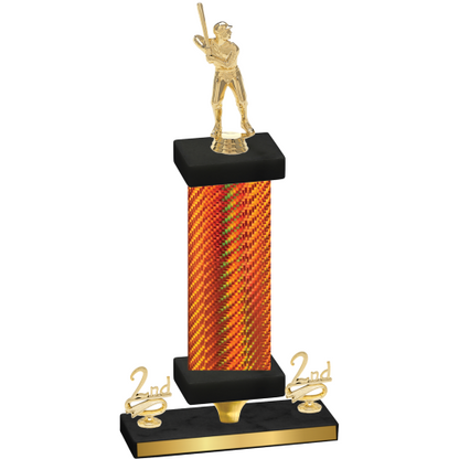 Premium Single Orange Carbon Fiber Second Place Baseball Trophy