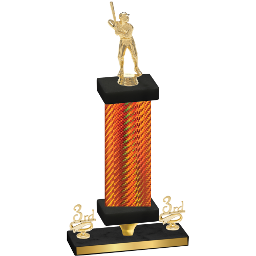 Premium Single Orange Carbon Fiber Third Place Baseball Trophy