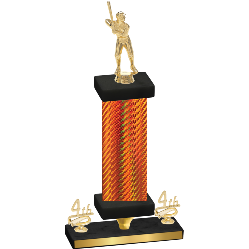 Premium Single Orange Carbon Fiber Fourth Place Baseball Trophy