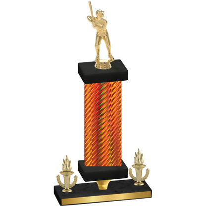 Premium Single Orange Carbon Fiber Victory Baseball Trophy