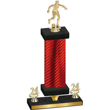 Premium Single Red Carbon Fiber Year Soccer Trophy