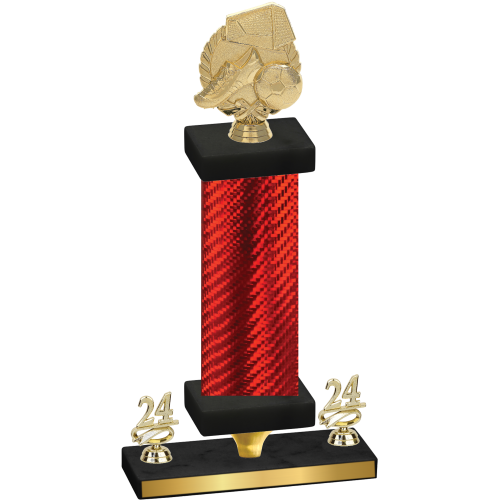 Premium Single Red Carbon Fiber Year Soccer Trophy