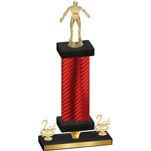 Premium Single Red Carbon Fiber Second Place Wrestling Trophy