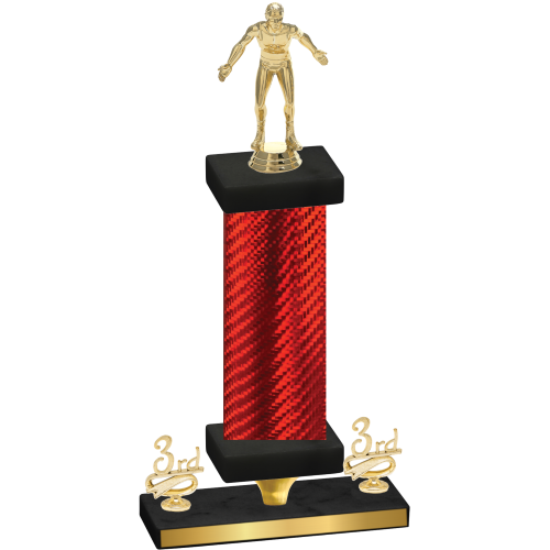 Premium Single Red Carbon Fiber Third Place Wrestling Trophy