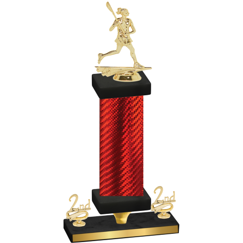 Premium Single Red Carbon Fiber Second Place Lacrosse Trophy