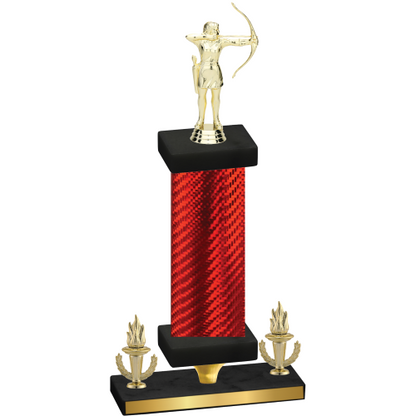 Premium Single Red Carbon Fiber Victory Archery Trophy