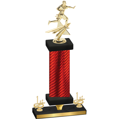 Premium Single Red Carbon Fiber First Place Flag Football Trophy