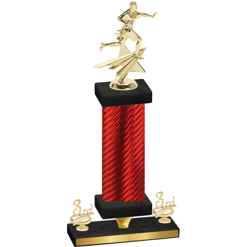 Premium Single Red Carbon Fiber Third Place Flag Football Trophy