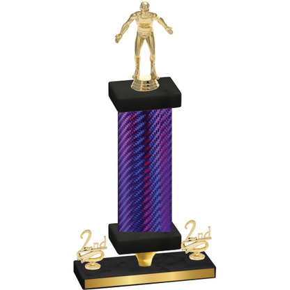 Premium Single Purple Carbon Fiber Second Place Wrestling Trophy