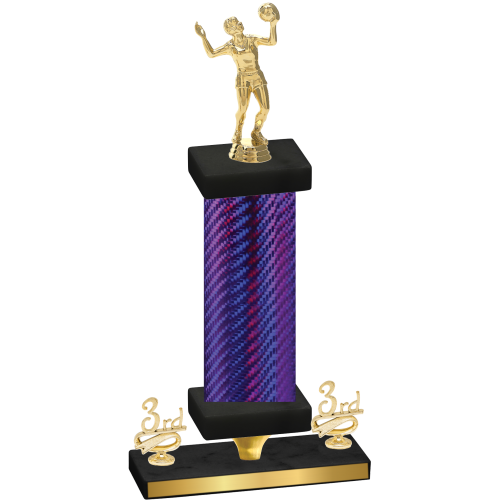 Premium Single Purple Carbon Fiber Third Place Volleyball Trophy