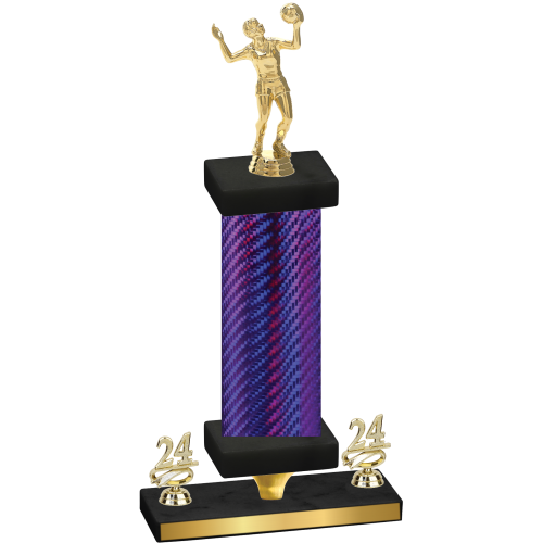 Premium Single Purple Carbon Fiber Year Volleyball Trophy