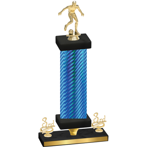 Premium Single Blue Carbon Fiber Third Place Soccer Trophy