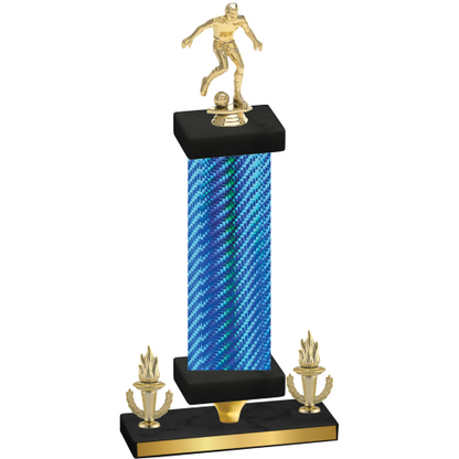 Premium Single Blue Carbon Fiber Victory Soccer Trophy