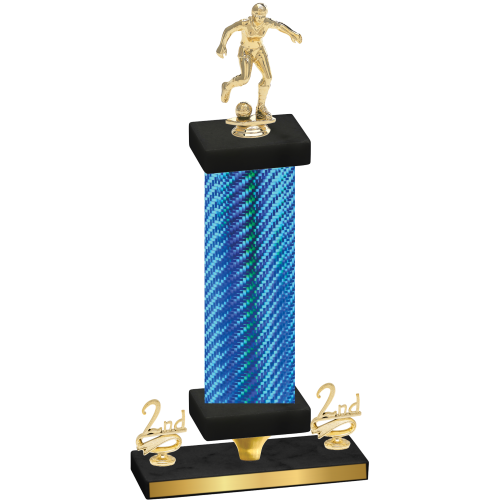 Premium Single Blue Carbon Fiber Second Place Soccer Trophy