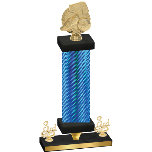 Premium Single Blue Carbon Fiber Third Place Soccer Trophy
