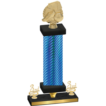 Premium Single Blue Carbon Fiber Third Place Soccer Trophy