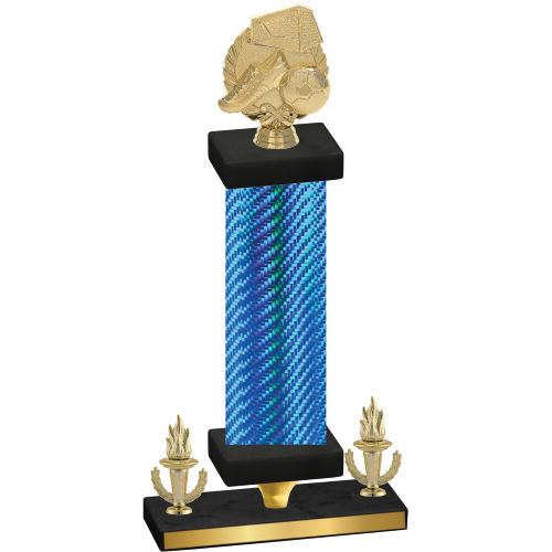 Premium Single Blue Carbon Fiber Victory Soccer Trophy