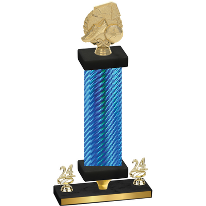 Premium Single Blue Carbon Fiber Year Soccer Trophy