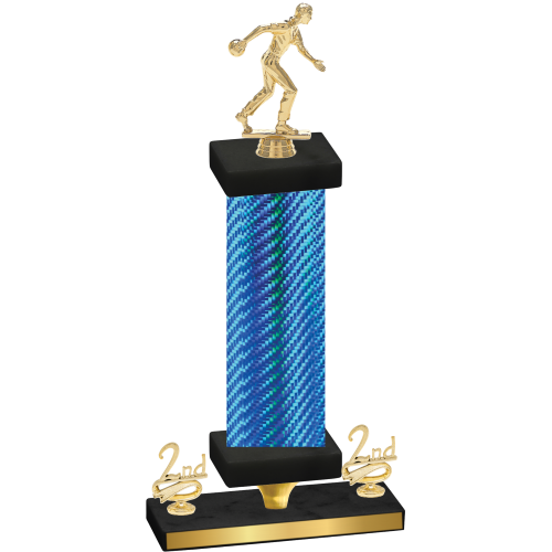 Premium Single Blue Carbon Fiber Second Place Bowling Trophy