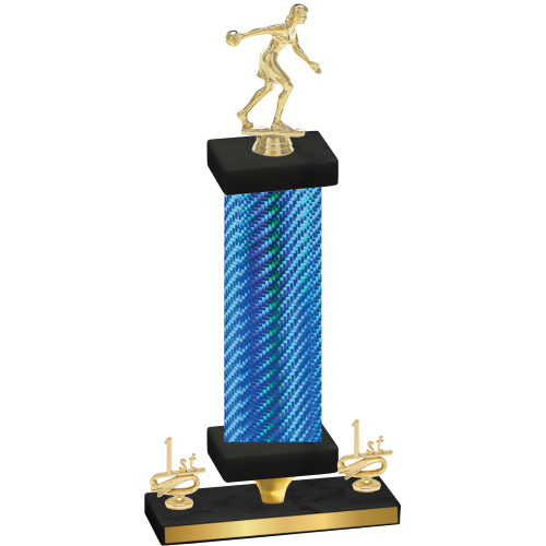 Premium Single Blue Carbon Fiber First Place Bowling Trophy
