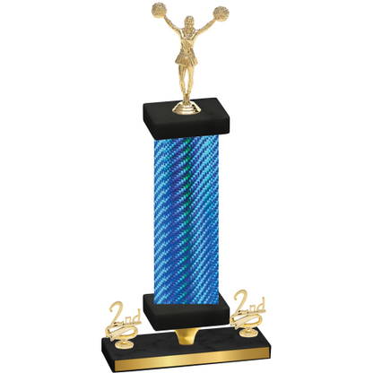 Premium Single Blue Carbon Fiber Second Place Cheerleading Trophy