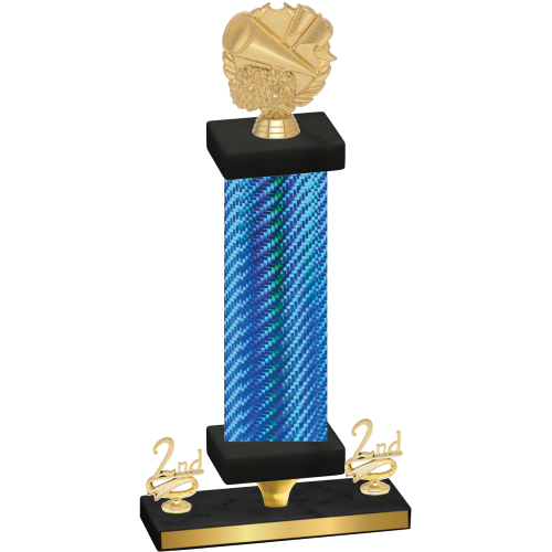Premium Single Blue Carbon Fiber Second Place Cheerleading Trophy