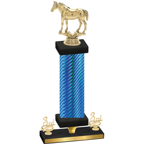 Premium Single Blue Carbon Fiber Third Place Horses Trophy