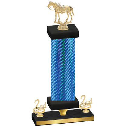 Premium Single Blue Carbon Fiber Second Place Horses Trophy