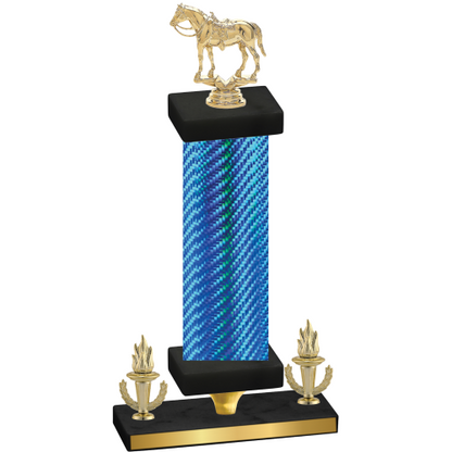 Premium Single Blue Carbon Fiber Victory Horses Trophy