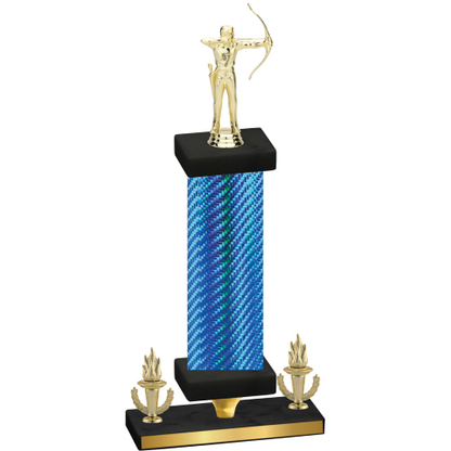 Premium Single Blue Carbon Fiber Victory Archery Trophy