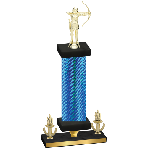 Premium Single Blue Carbon Fiber Victory Archery Trophy