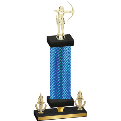Premium Single Blue Carbon Fiber Victory Archery Trophy