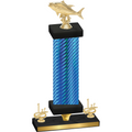 Premium Single Blue Carbon Fiber First Place Fishing Trophy