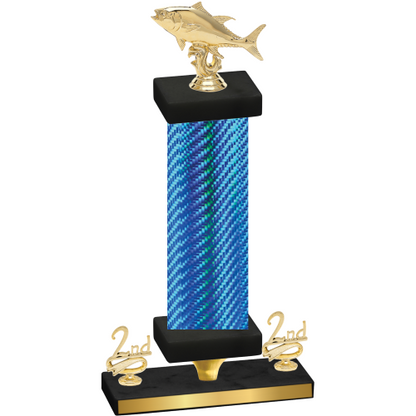 Premium Single Blue Carbon Fiber Second Place Fishing Trophy