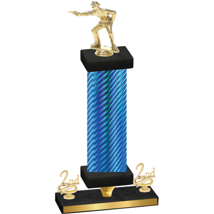 Premium Single Blue Carbon Fiber Second Place Shooter Trophy