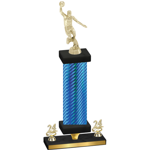 Premium Single Blue Carbon Fiber Year Basketball Trophy