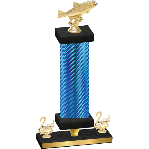 Premium Single Blue Carbon Fiber Second Place Fishing Trophy