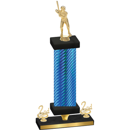 Premium Single Blue Carbon Fiber Second Place Baseball Trophy