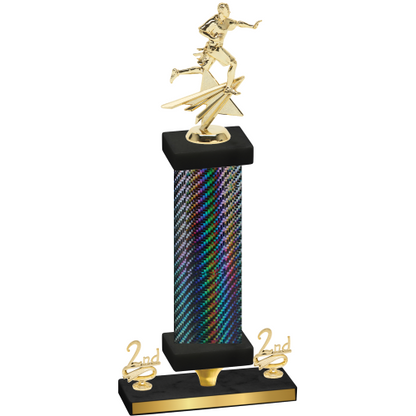 Premium Single Black Carbon Fiber Second Place Flag Football Trophy