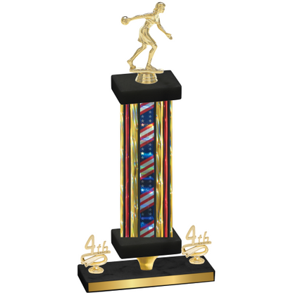 Premium Single Flag USA Fourth Place Bowling Trophy