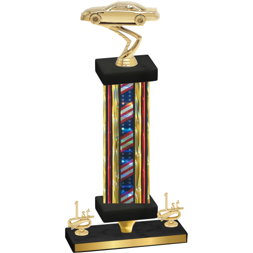 Premium Single Flag USA First Place Cars Trophy