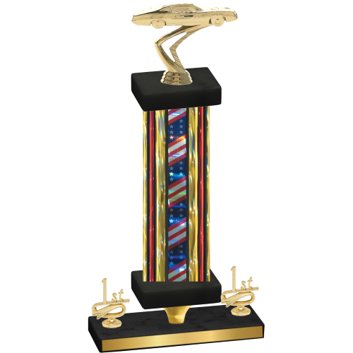 Premium Single Flag USA First Place Cars Trophy