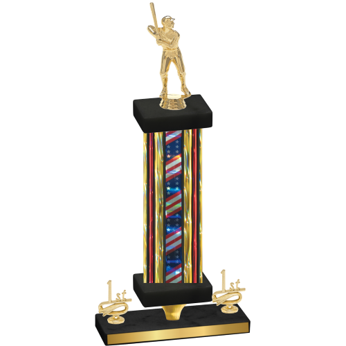 Premium Single Flag USA First Place Baseball Trophy